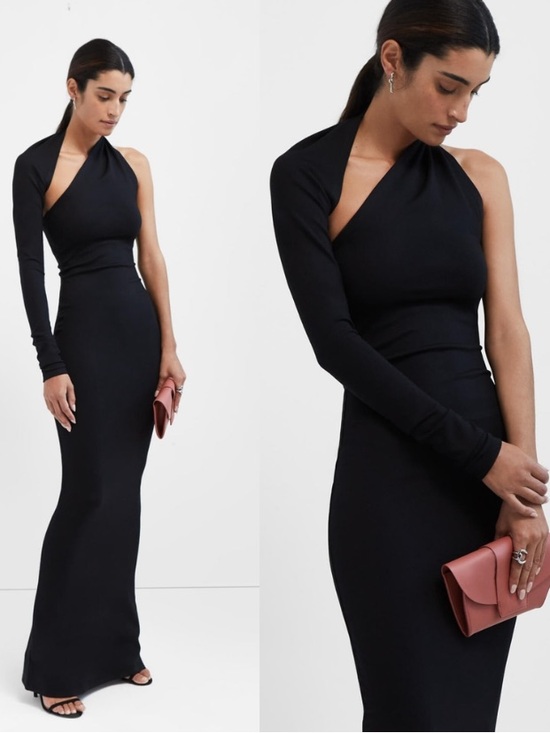 Marcella NYC Manhattan Dress Gown One Shoulder Maxi Ponte Fabric Size Small - Picture 3 of 17